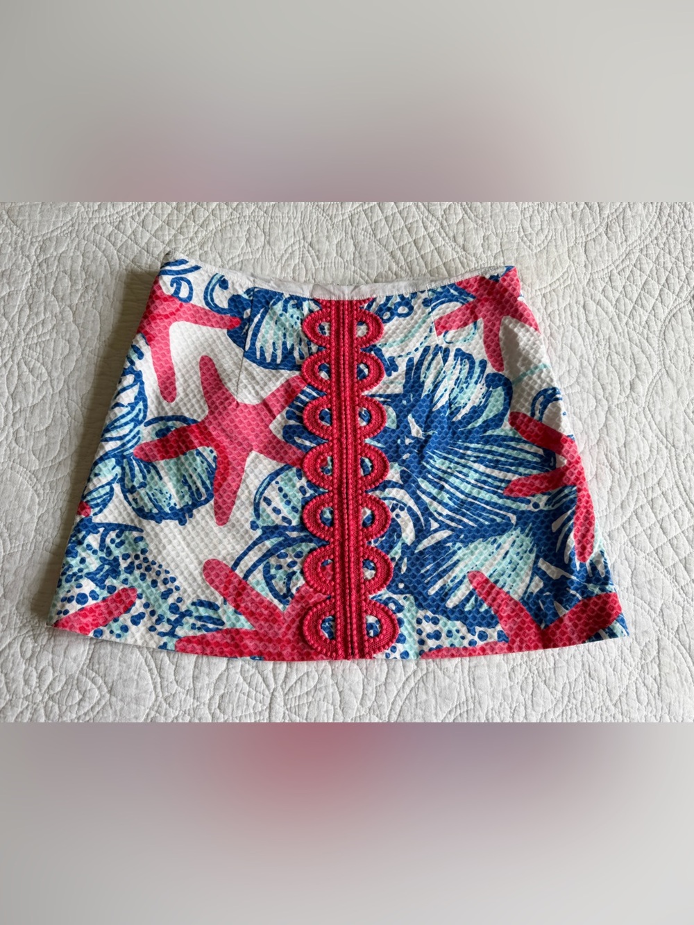 EUC LILLY PULITZER TATE MINI SKIRT WOMENS SIZE 2 SHE SELLS SHELLS Y2K PREPPY RED